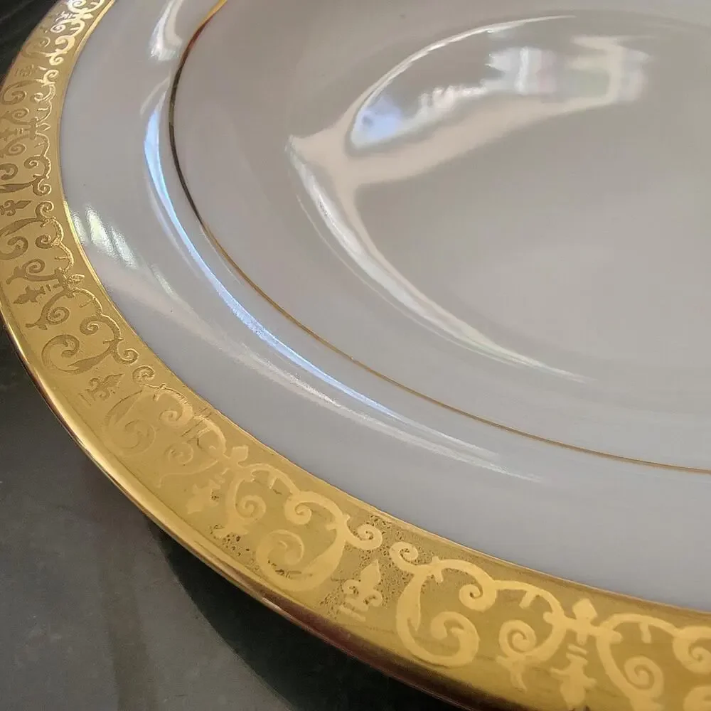 Royal Gallery Gold Rim Soup Plate White Porcelain Sri Lanka Vintage 1980s
